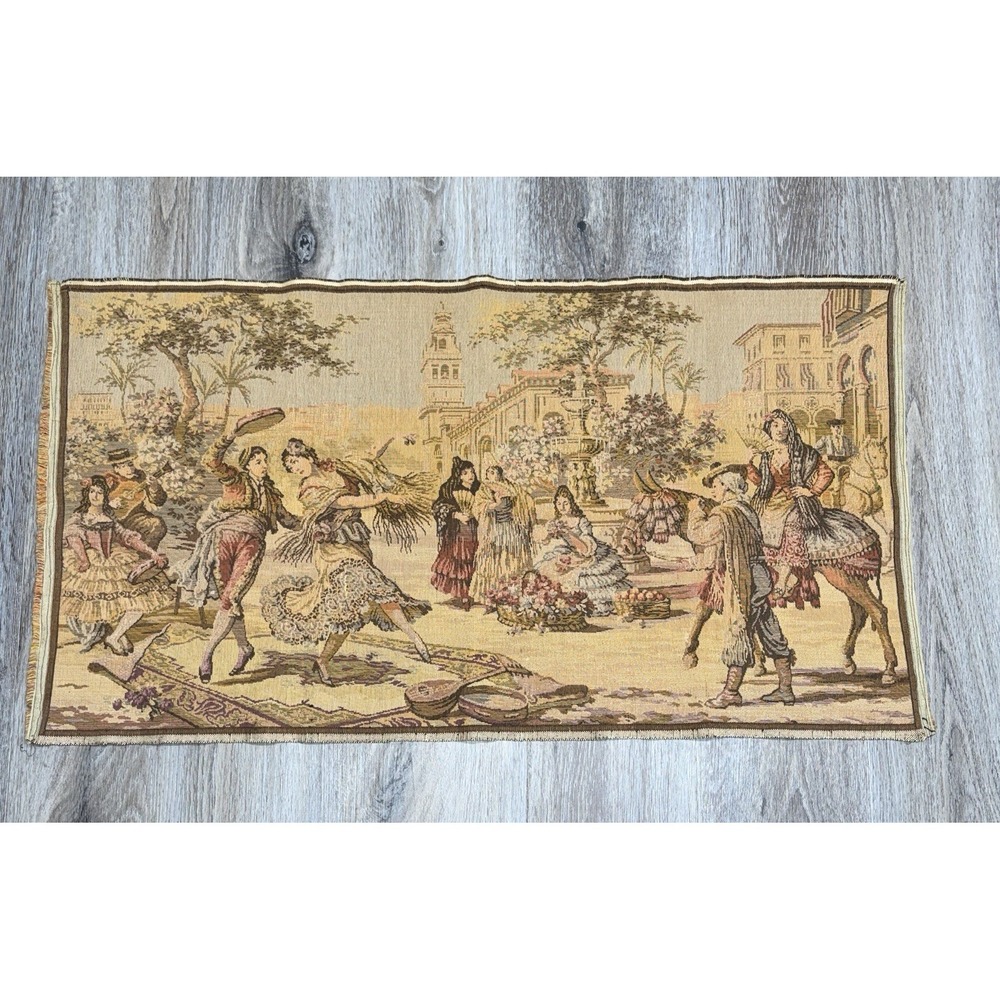 VTG Woven Tapestry Spanish Street Scene Flamenco Dancers Made in Belgium 36"x19"